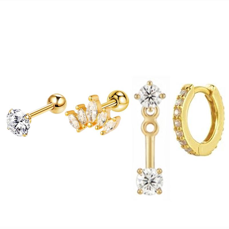 Set de 4 Pendientes Aro Huggie Circulares de Acero Inoxidable para Mujer Color Dorado Único Pendiente de Flor con Circonita Joyería para Piercing