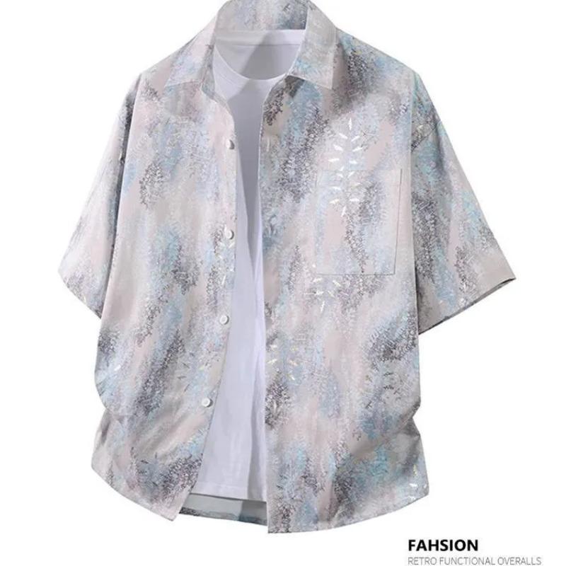 

Men s Tie Dye Print Short Sleeve Shirt Oversized Loose Fit Casual Button Down Top L
