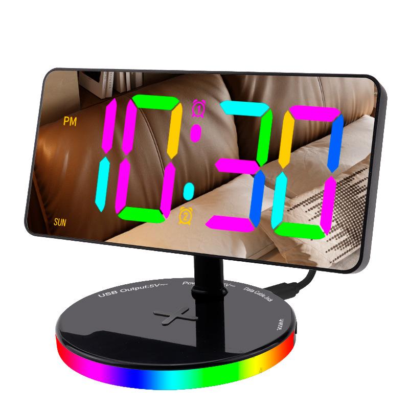 

TS-3001X-B Mirror Surface Digital LED Clock 15W Phone Wireless Charger RGB Night Light Black