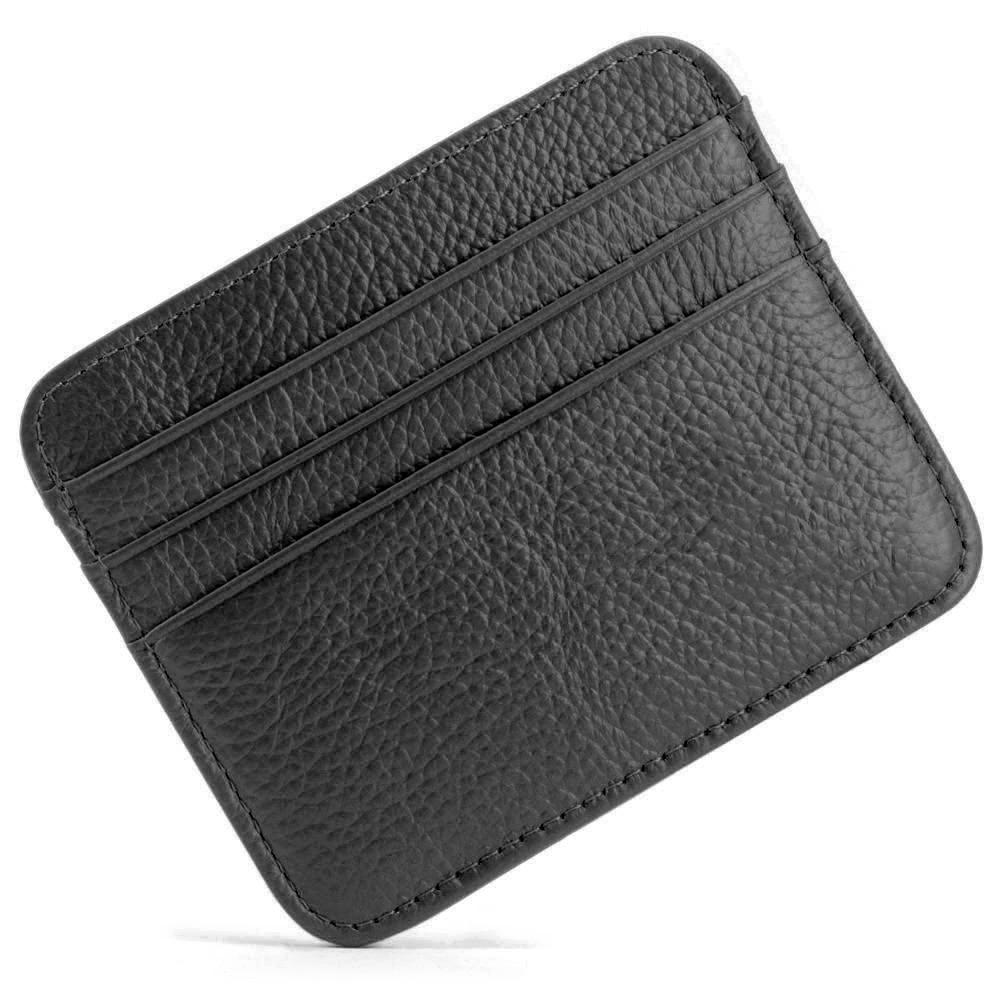 Genuine Leather Card Holder Slim Business Card ID Holder Credit Card Case Thin Small Wallet for Men Cardholder Sticker Black