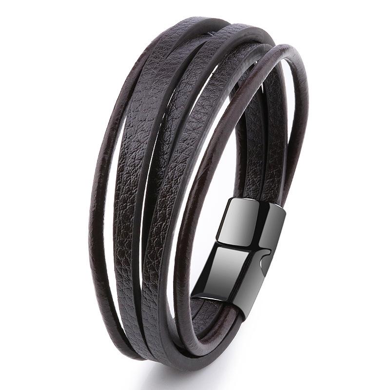 2022 New European & American PU Men's Leather Alloy Woven Bracelet