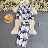 Two Work Office Spring Print Piece Set For Womens Long Sleeve Shirt Top And Slim Bodycon Pencil Midi Skirt Business Outfits