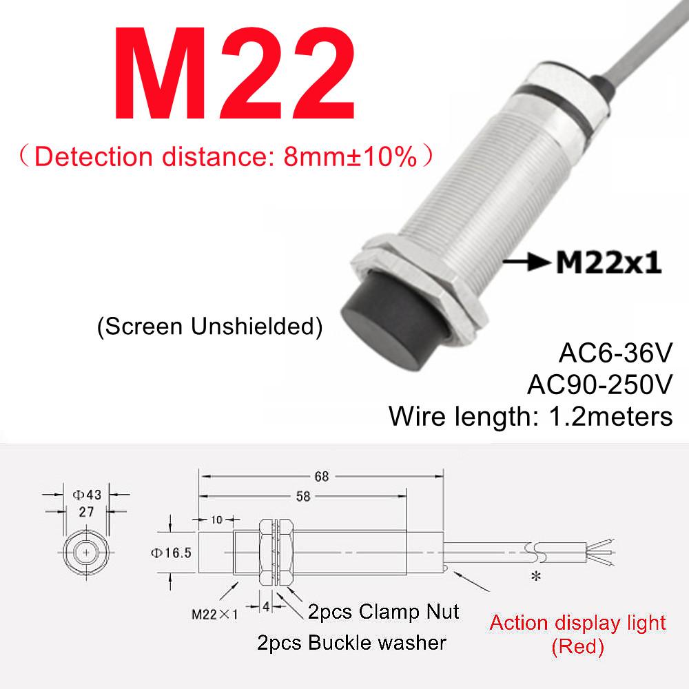 Black Proximity Switch Inductive Proximity Sensor Detection Switch NPN/PNP DC 6-36V Approach Sensor 4mm 6mm M5 M10 14 M16 M20 22