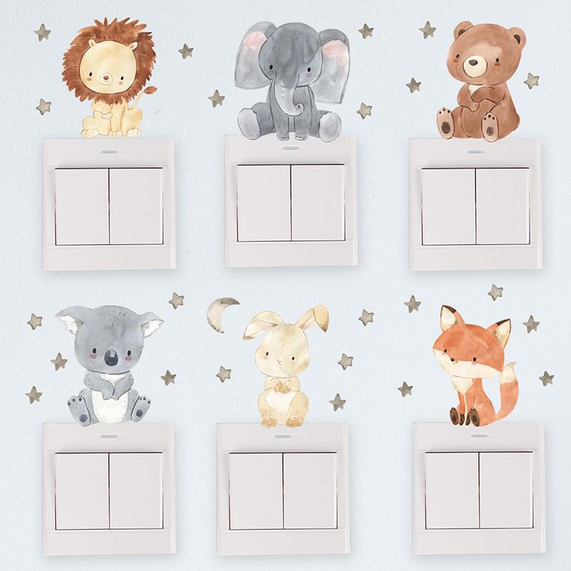 2PC Cartoon Cute Africa Animals Wall Stickers Elephant Giraffe Bear Fox Kids Room Kindergarten Home Decoration