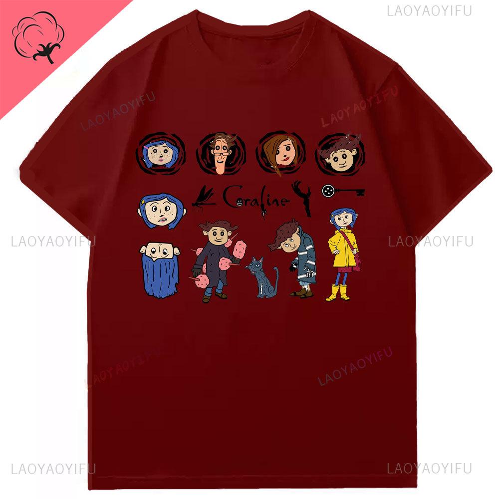 

Футболка Коралина Хэллоуин Футболка Коралина Жуткий Лучшая для фильма Коралина Винтажная Ретро Ужасы Графический принт Взрослая футболка Хлопковая футболка 4XL