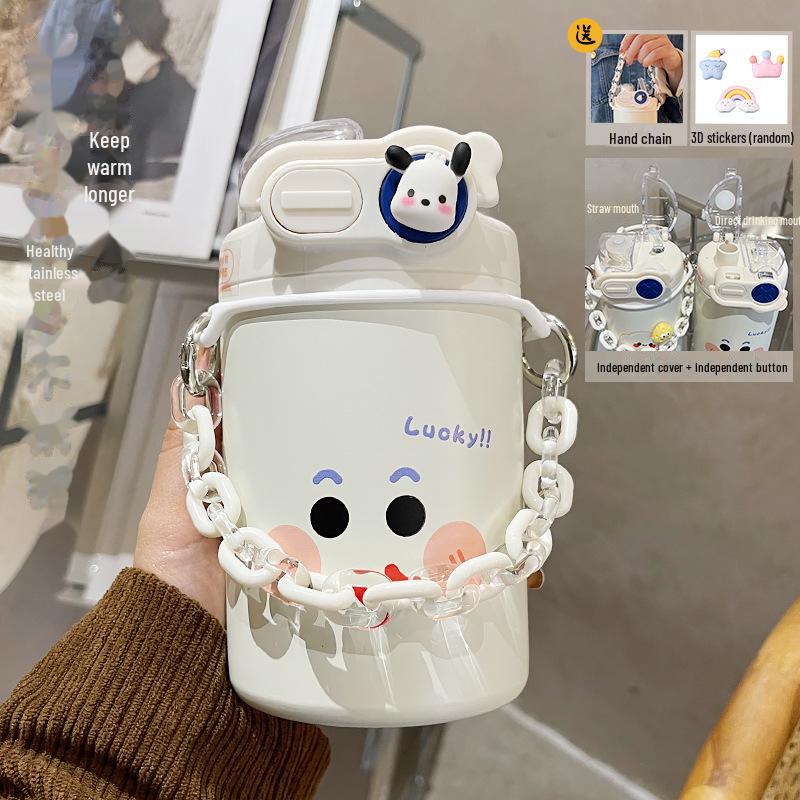 Cute Cartoon Coffee Thermos Cup with Double Spout, Straw, and 316 Stainless Steel - Ideal for Girls