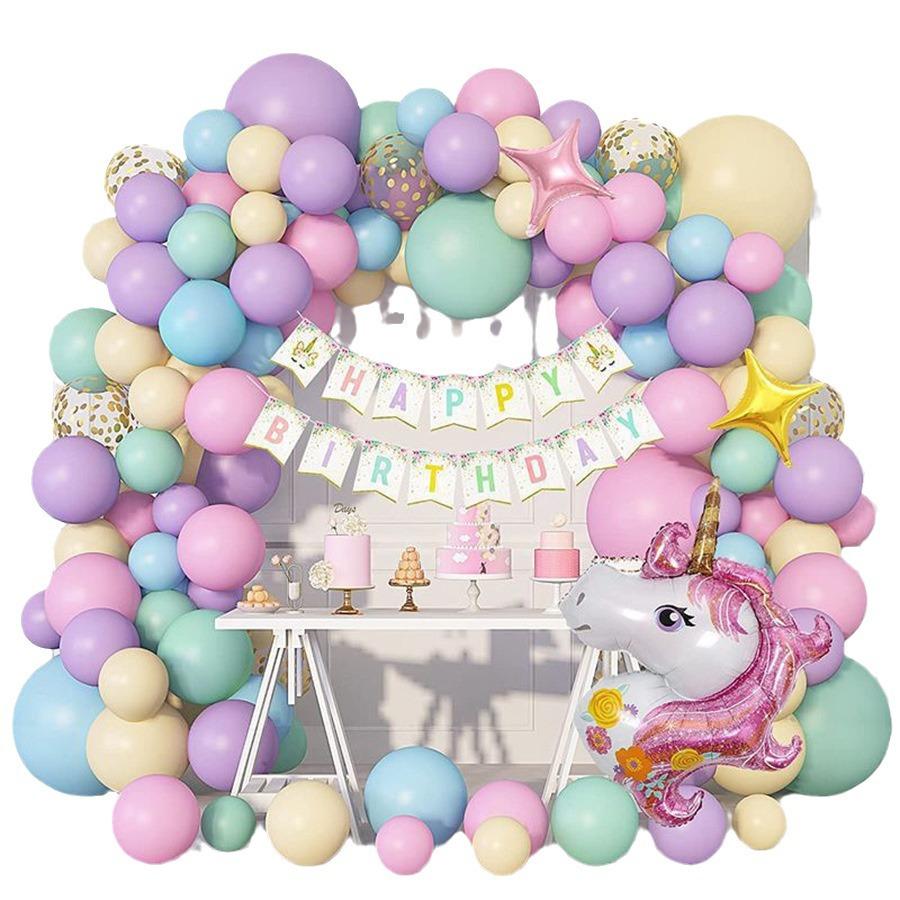 Macaron Pink Purple Blue Confetti Birthday Balloon Set Unicorn Children'S Birthday Party