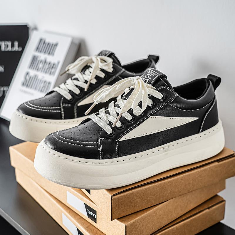 Autumn new leather super thick-soled wear-resistant shock-absorbing board shoes lace-up casual shoes