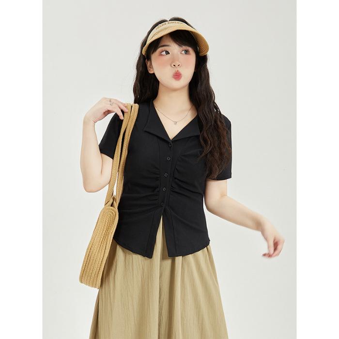 Chic V-Neck Slim Fit Short-Sleeve T-Shirt: Trendy Hot Girl Style