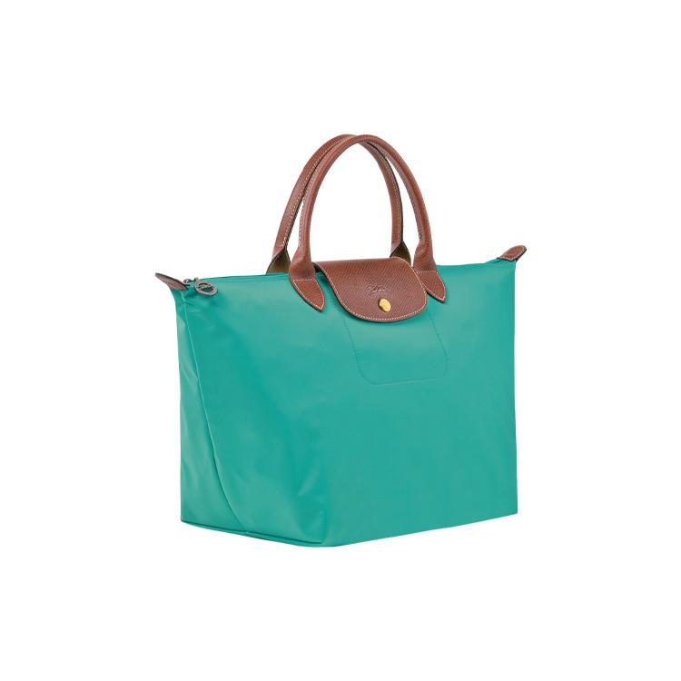 New LONGCHAMP Le Pliage Cow Leather Trim Dumpling Bag Handbag Medium Women's Blue 1623089P70