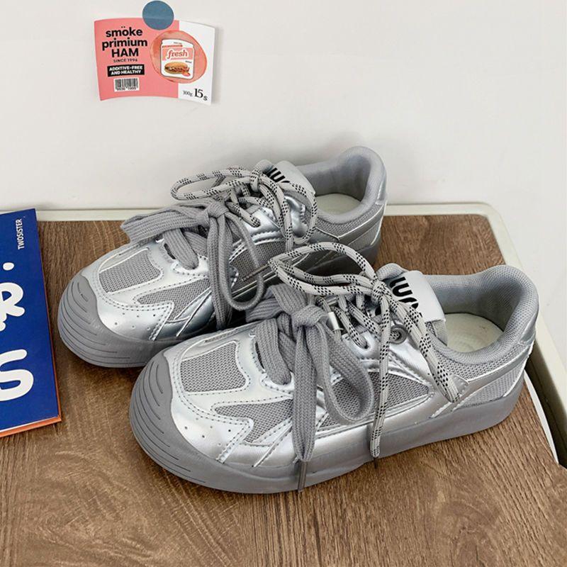 Niche Design Silver Mesh Breathable Women's Summer New Student Sports and Leisure Shoes