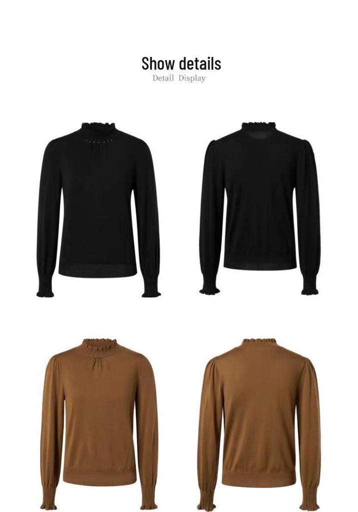 Elegant 2024 Autumn Women's Long Sleeve Wool Sweater - 100% Fine Wool Base Layer