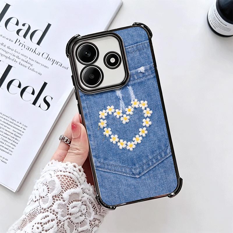Retro Denim Pattern Soft Phone Case For Xiaomi Redmi Note 14 15 Pro Plus 13 12 11S 11T 5G 10 9S 9 Plating Anti-Fall Fundas