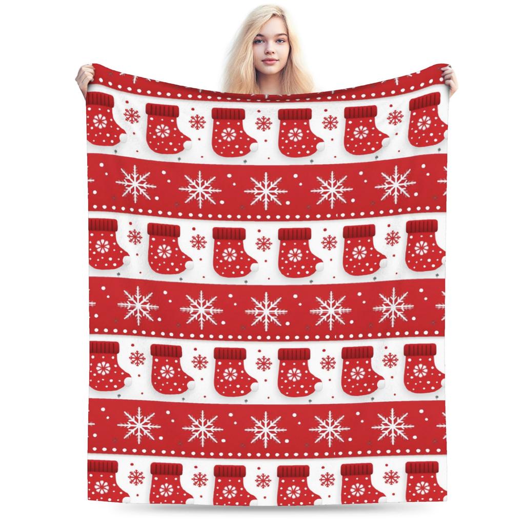 Winter Snowflakes Christmas Santa Claus Checkered Snow Blanket Ultra-Soft Flannel Throw Blankets Comfortable Bedding Throws