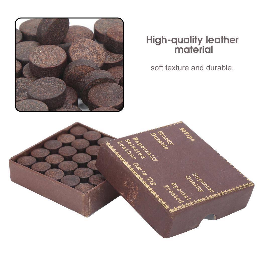 50pcs/box 11mm Cue Tips Kit Snooker Red Leather Cue Stick Tips for Pool Eight Ball