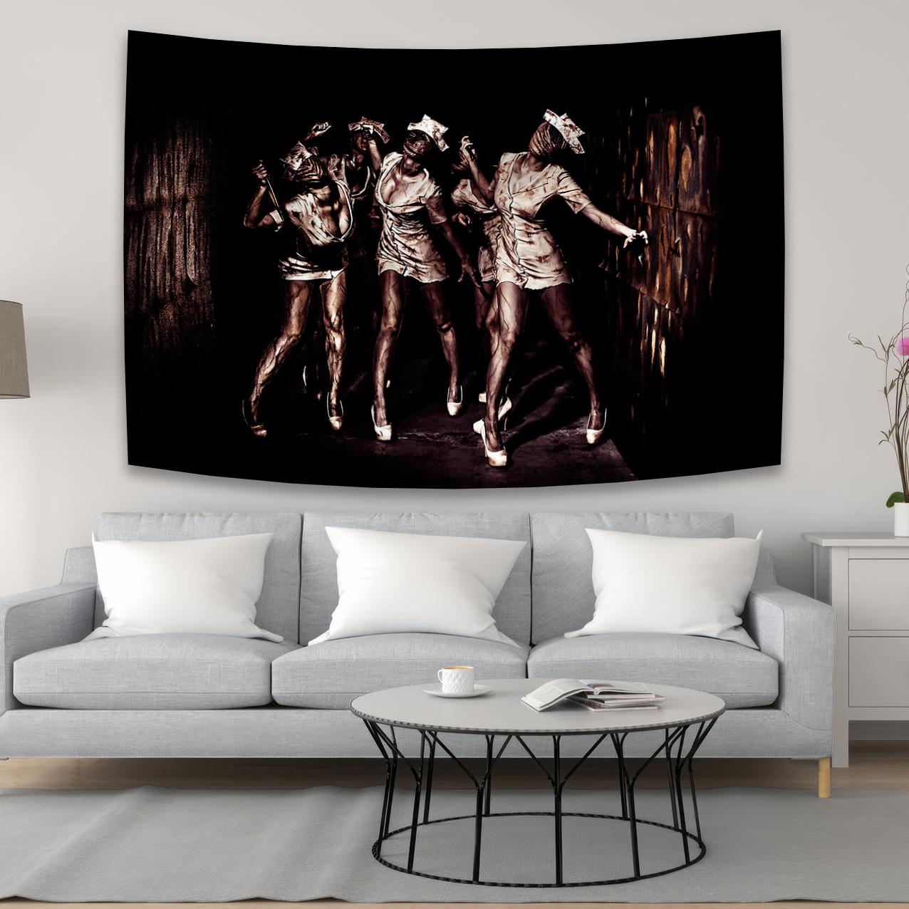 

Silent Hill Dream Theme Tapestry Scandinavian Ins Style Ink Wall Hanging for Bedroom Living Room Decorative Home Decor 74x94cm(29x37in)