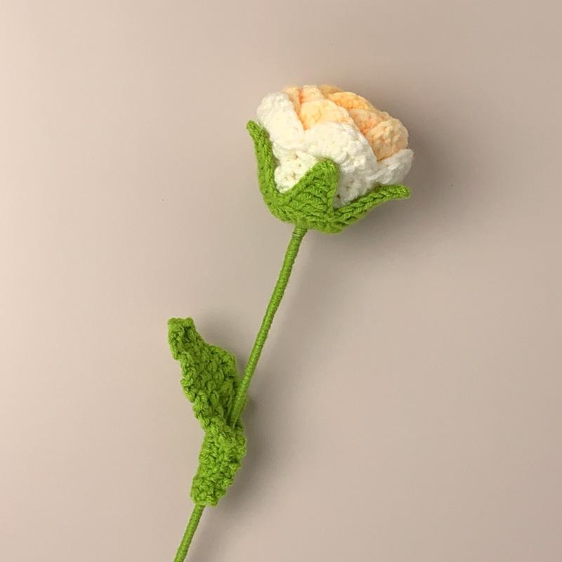 Knitting Flower Rose Bouquet Simulation Flower Home Decoration Wedding Hand-Knitted Crochet Fake Floral for Valentine's Gift