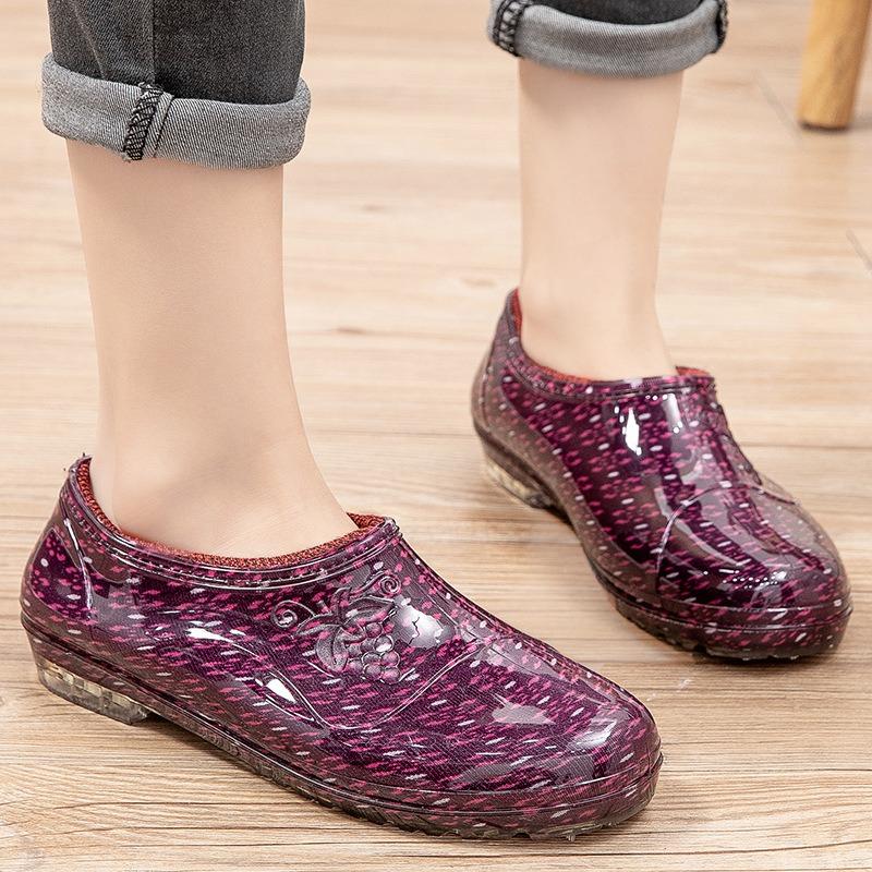 Low-top fashion models, light-mouth waterproof shoes, rain shoes, women's summer kitchen work rubber shoes, water-treading non-slip short overshoes