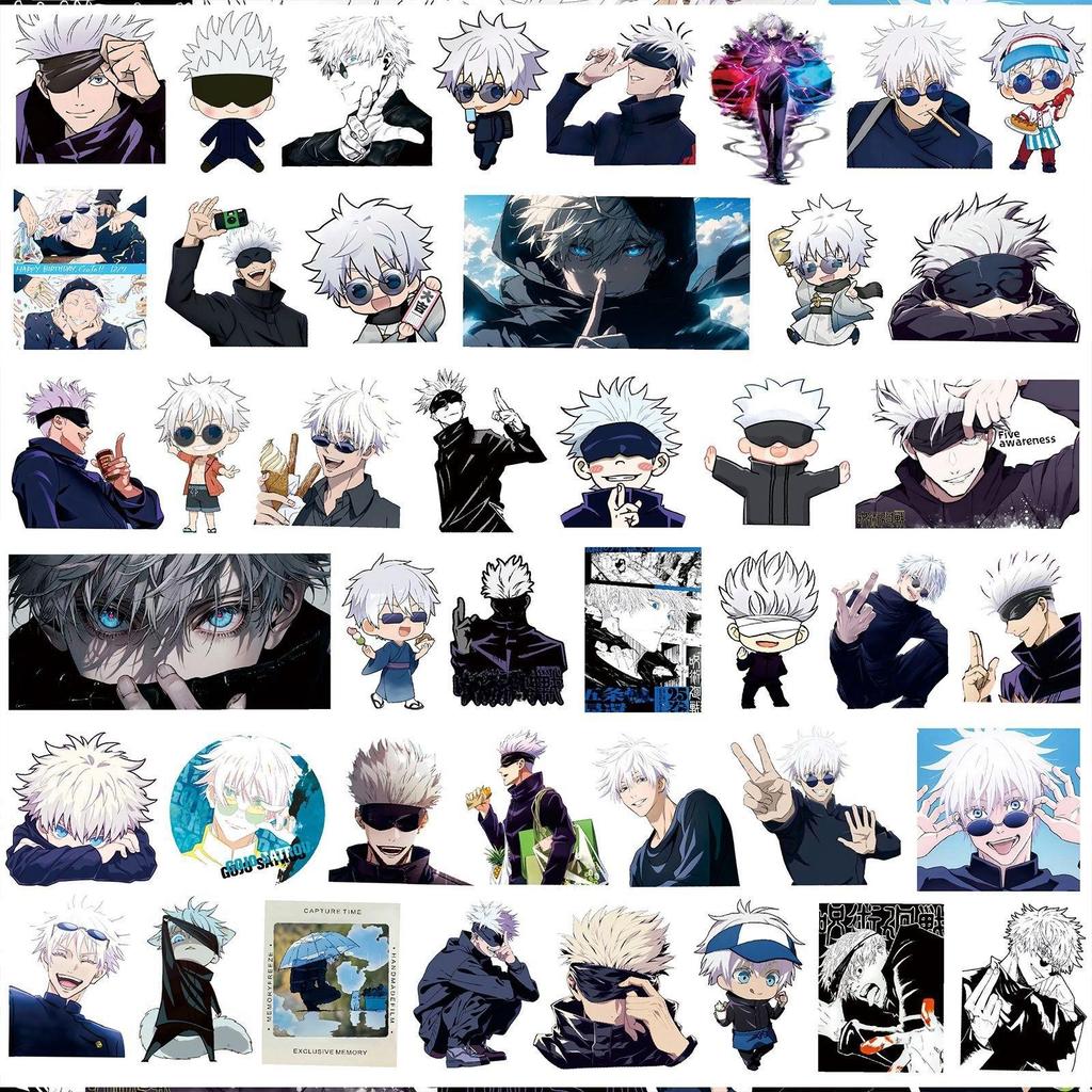 Gojo Satoru Jujutsu Kaisen Stickers for Mobile, Notebook, Anime Decor. Black and White Collage Design.