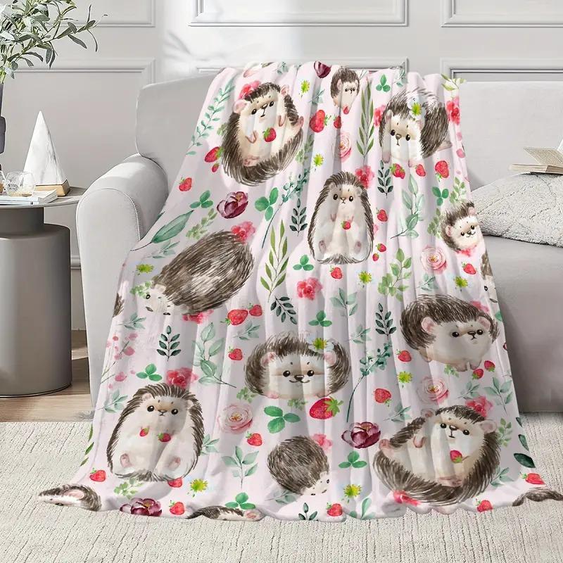 Hedgehog Flower Strawberry Flannel Blanket Bedroom Sofa Children'S Room Home Decoration, Blanket