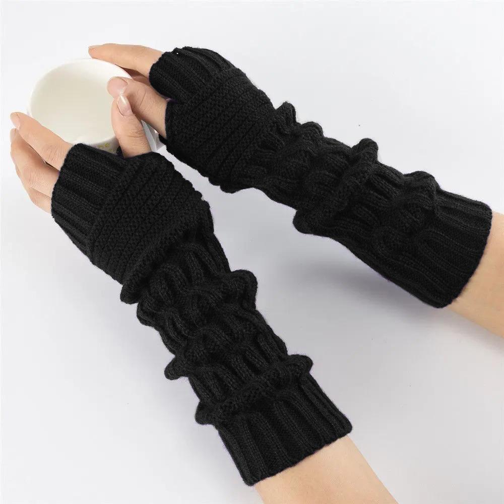 A Pair Girl Arm Warmer Gloves Party Decoration Long Knitted Winter Gloves Various Styles Thermo Half-finger Arm
