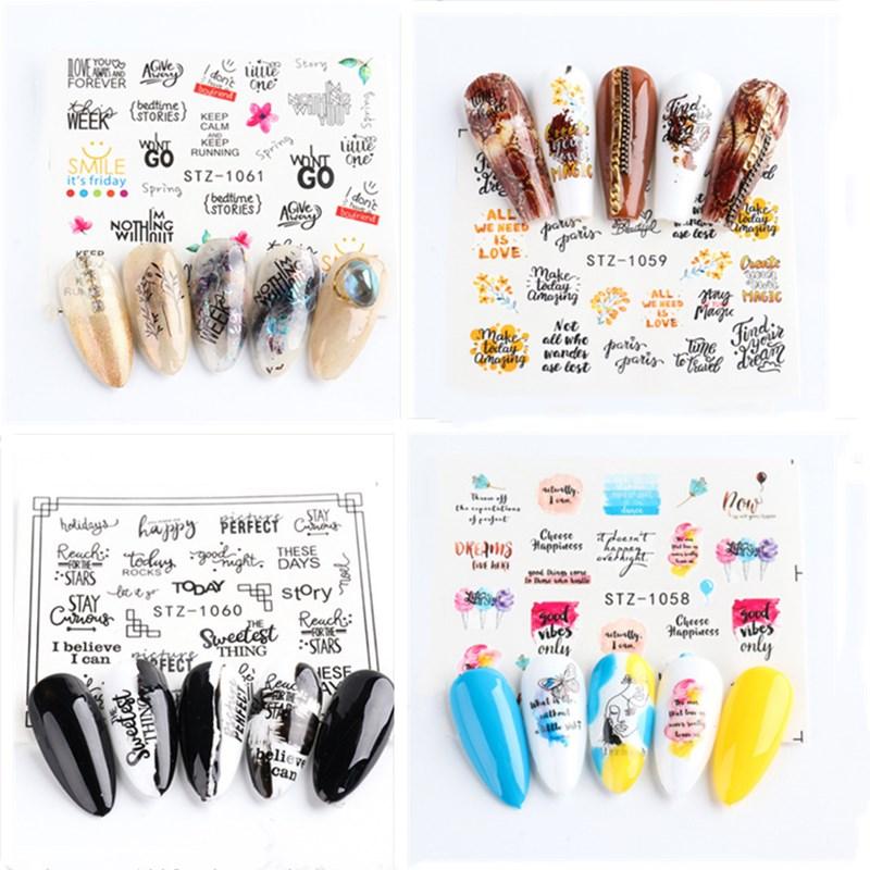 4 Sheet Nail Water Sticker DIY Black Abstract Face Image Nail Art Decoration Manicure Creative Designs Watermark Decals Tool