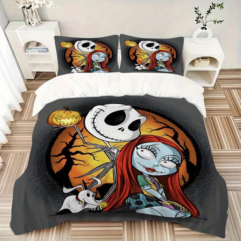 3pcs Disney Sally Jack Skellington & Zero Quilt Set Soft and Comfortable Bedroom, Guest Room and Dorm Decor Bedding Set B019