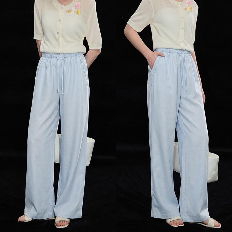 Wudao Women s Tencel Blend High-Waist Straight Leg Pants M
