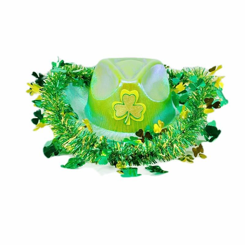 St. Patrick's Day Hat with Green Leaves and Ribbon Trim