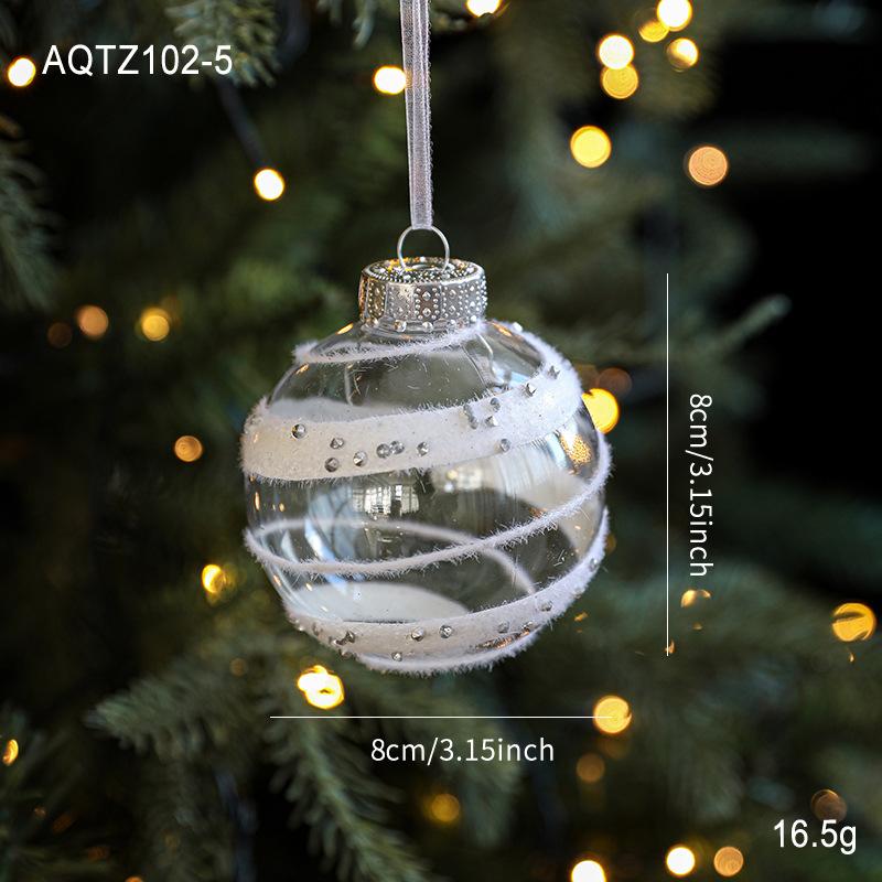 8CM plastic transparent ball Christmas ball striped sticky powder white pearl hanging ball Christmas tree decoration scene arrangement