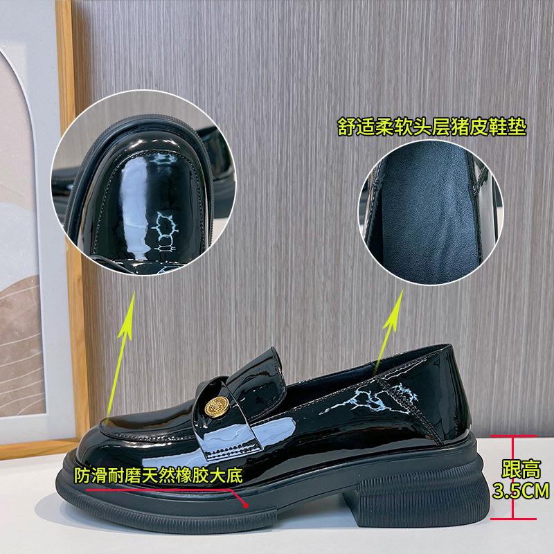 Black loafers women's 2025 spring new thick heel single shoes light mouth casual fashion shoes small leather shoes women