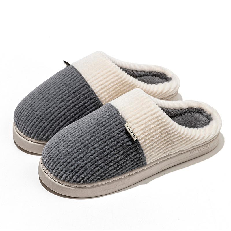 Double spell stepping on shit cotton slippers autumn and winter indoor home use warm and velvet thick-soled couple wedding shoes