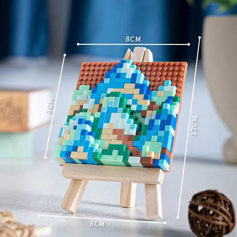 Hot Famous Painting Building Blocks With Wooden Easel Diamond Bricks Educational Toys DIY Decorations Birthday Kids Gifts