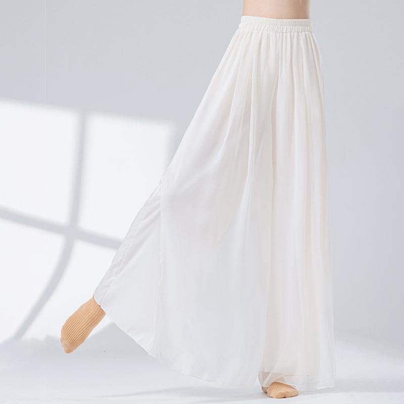 Classical Dance Pant Women Two Layers Side Slit Wide Leg Pants Loose Fit Flowing Trousers Stage Costumes Casual Lounge Yoga Wear