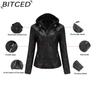 BITCED Hooded Leather Jacket Two-Piece Set with Detachable Lining Plus Size Leather Jacket for Women Spring/Autumn Outerwear