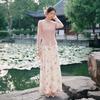 Xiangying New Chinese Style Pink Lace Knit Cardigan