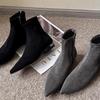 Cowhide Version Autumn and Winter New Retro Pointed Suede Showing Legs Long Women's Boots Flat Bare Boots Soft Sole Thin Temperament Short Boots