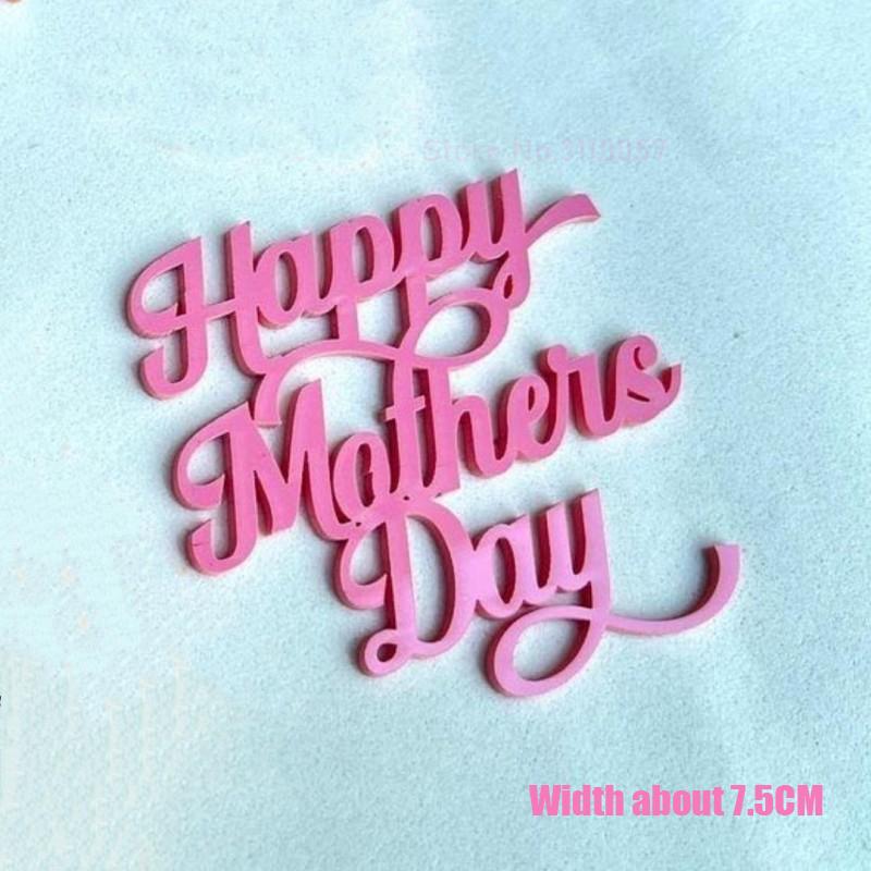 10pcs Glitter Happy Mother's Day Cake Toppers Acrylic Mirror Pink Cupcake Topper Heart Best MOM Party Cake Dessert Decorations