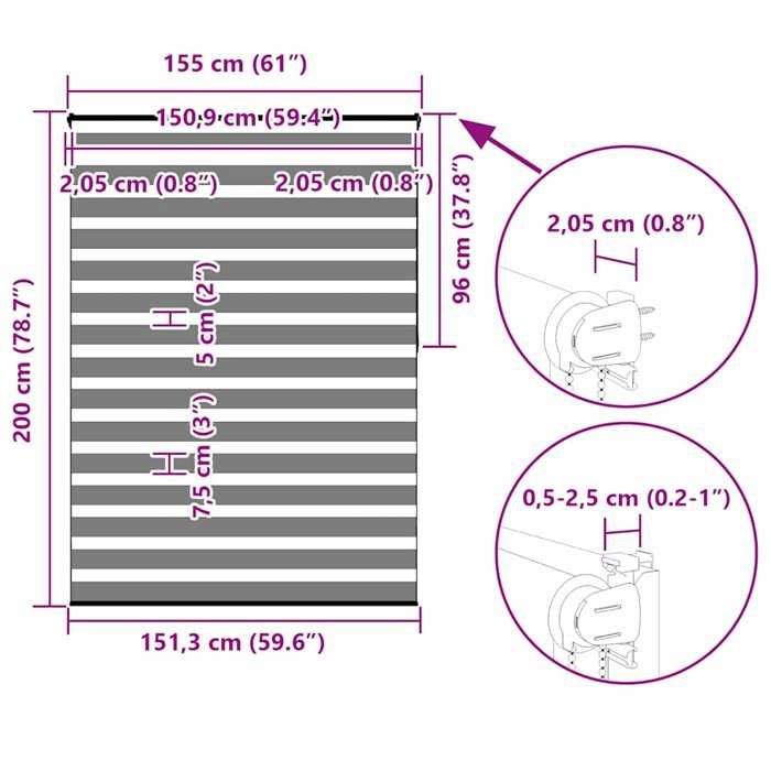 VidaXL Store Zèbre Gris Foncé Largeur Du Tissu 150,9 Cm Polyester, Store Enrouleur Zébré, Store Zébré Pour Fenêtre, Store 4014168