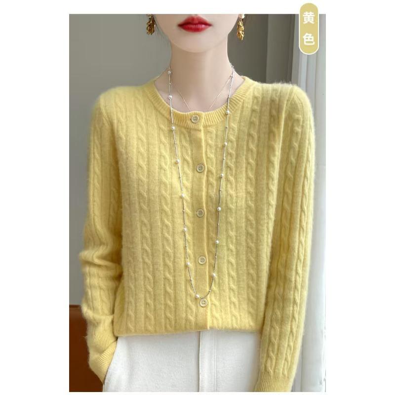 Women S Crew Neck Long Sleeve Knit Cardigan Sweater Solid Color Casual Outerwear