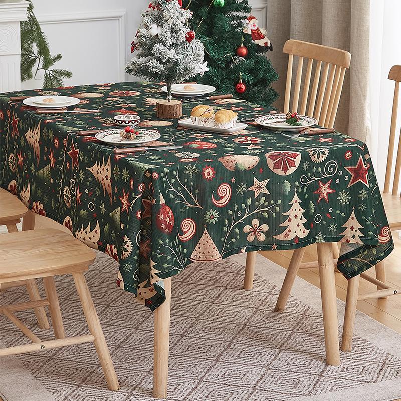 Christmas Bell Print Tablecloth Cover Decoration Rectangular Waterproof Table Cloth Party Decorative Table Mat Tablecloths