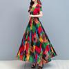 Kobiety ubierają kolorowy nadruk z dużym obszyciem Letnia długa sukienka w kształcie litery A Streetwear