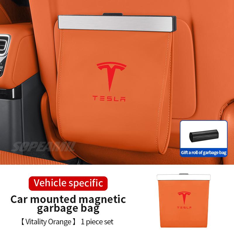 DTDIB1 For Tesla Model 3 Model Y Model S Model X Car Seat Back Hanging Garbage Bag Led Lamp Backrest Magnetic Storage Bag Trash Can