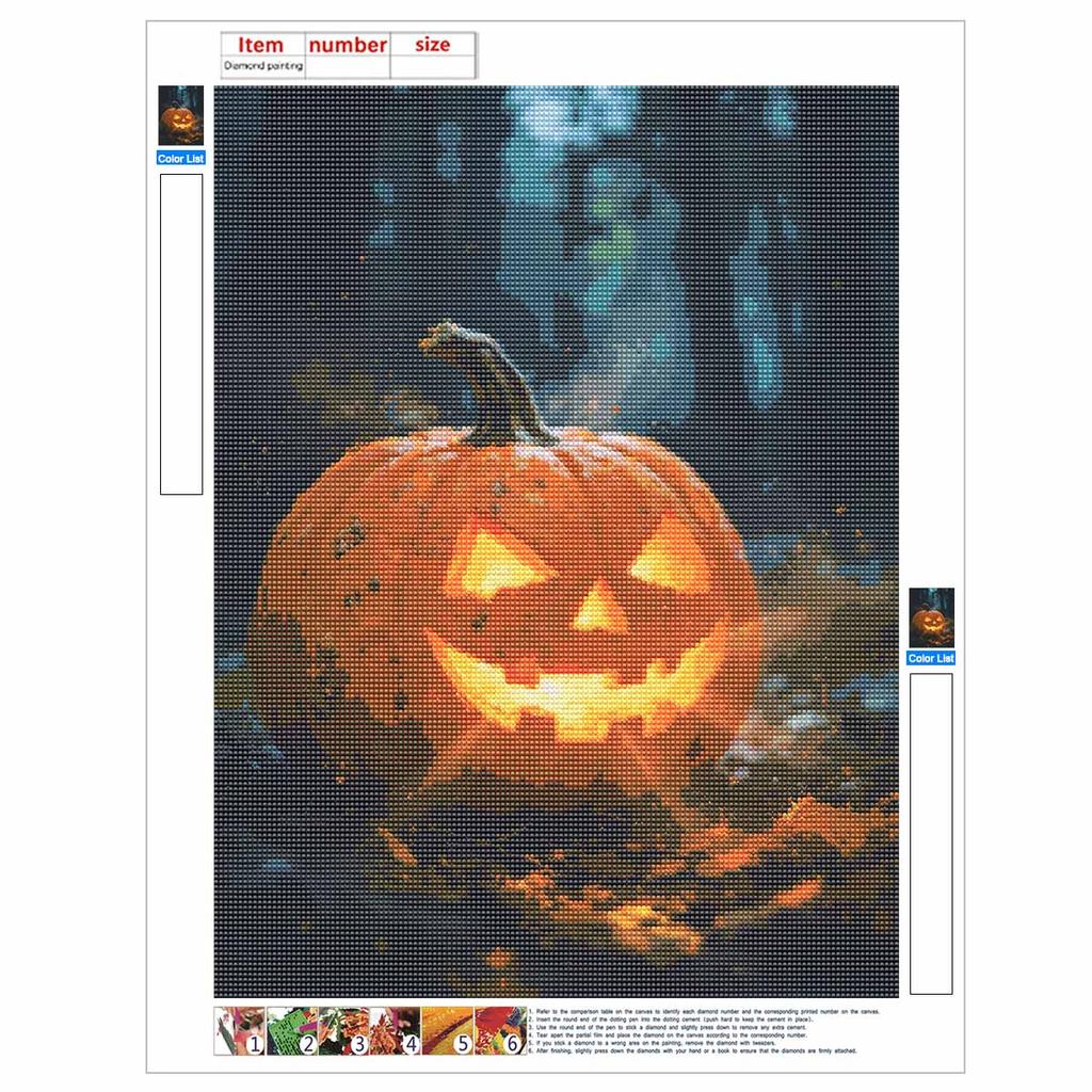 5D Diamond Art Painting Kit Spooky Halloween Pumpkin Full Drill Rhinestone Canvas Creative Craft for Home Decoration