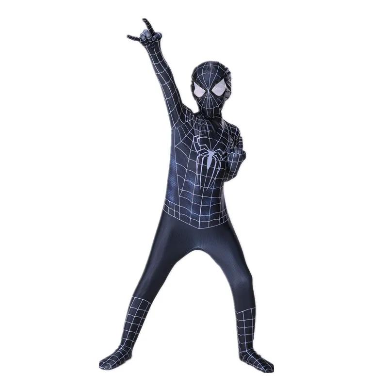 Kids Superhero Super Stretch Jumpsuit Halloween Cosplay Spider Pattern Performance Jumpsuit Movie Character Mask Set