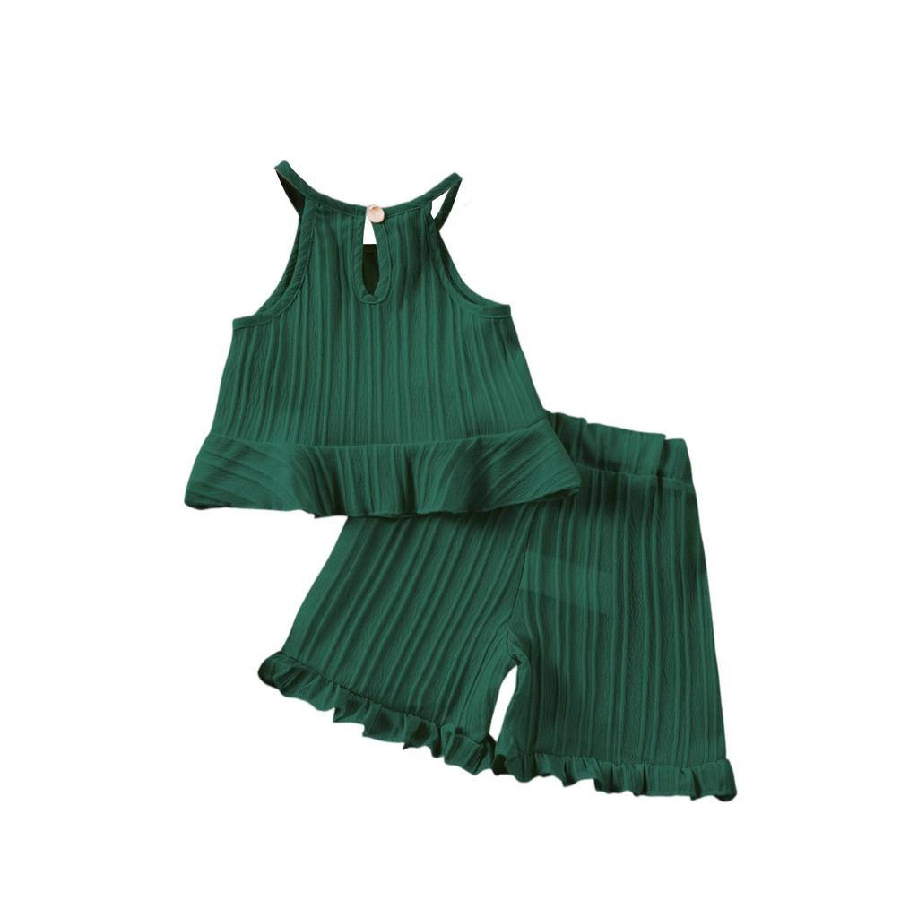 Girls' Off-Shoulder Set - Sleeveless Top & Flounce Shorts