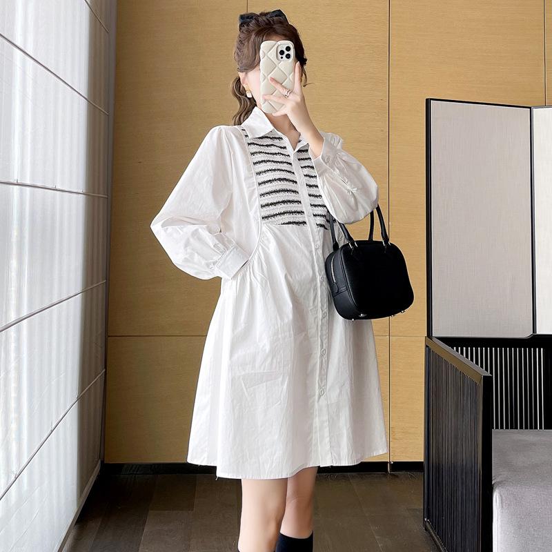 2026 Spring Collection: Trendy Korean Style Mid-Length Maternity Patchwork Dress XL