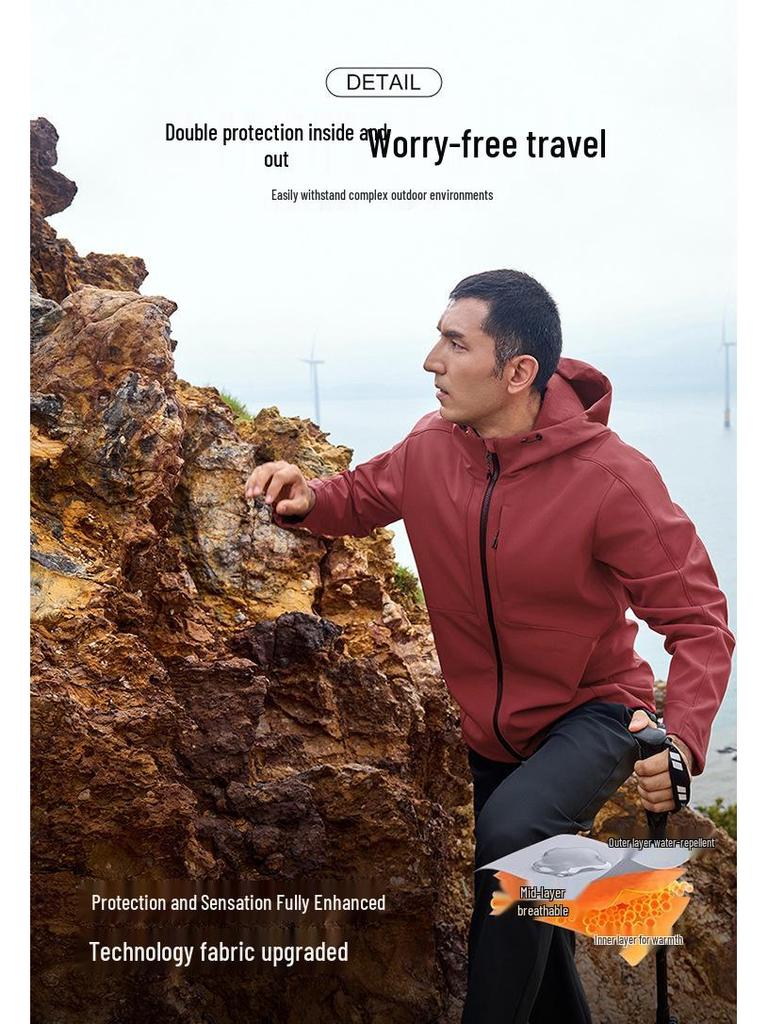 YKK Zipper Hooded Softshell Jacket - High Stretch, Waterproof, Anti-static, All-season Outerwear for Couples, Style D30