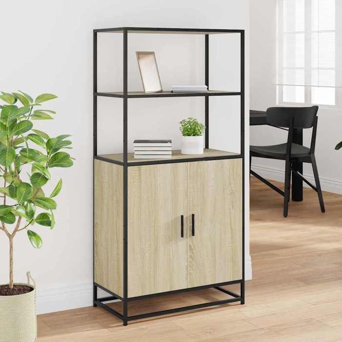 VidaXL Buffet haut chêne sonoma 68x35x139 cm bois d'ingénierie métal, armoire latérale, armoire de rangement haute, vitrine 849050