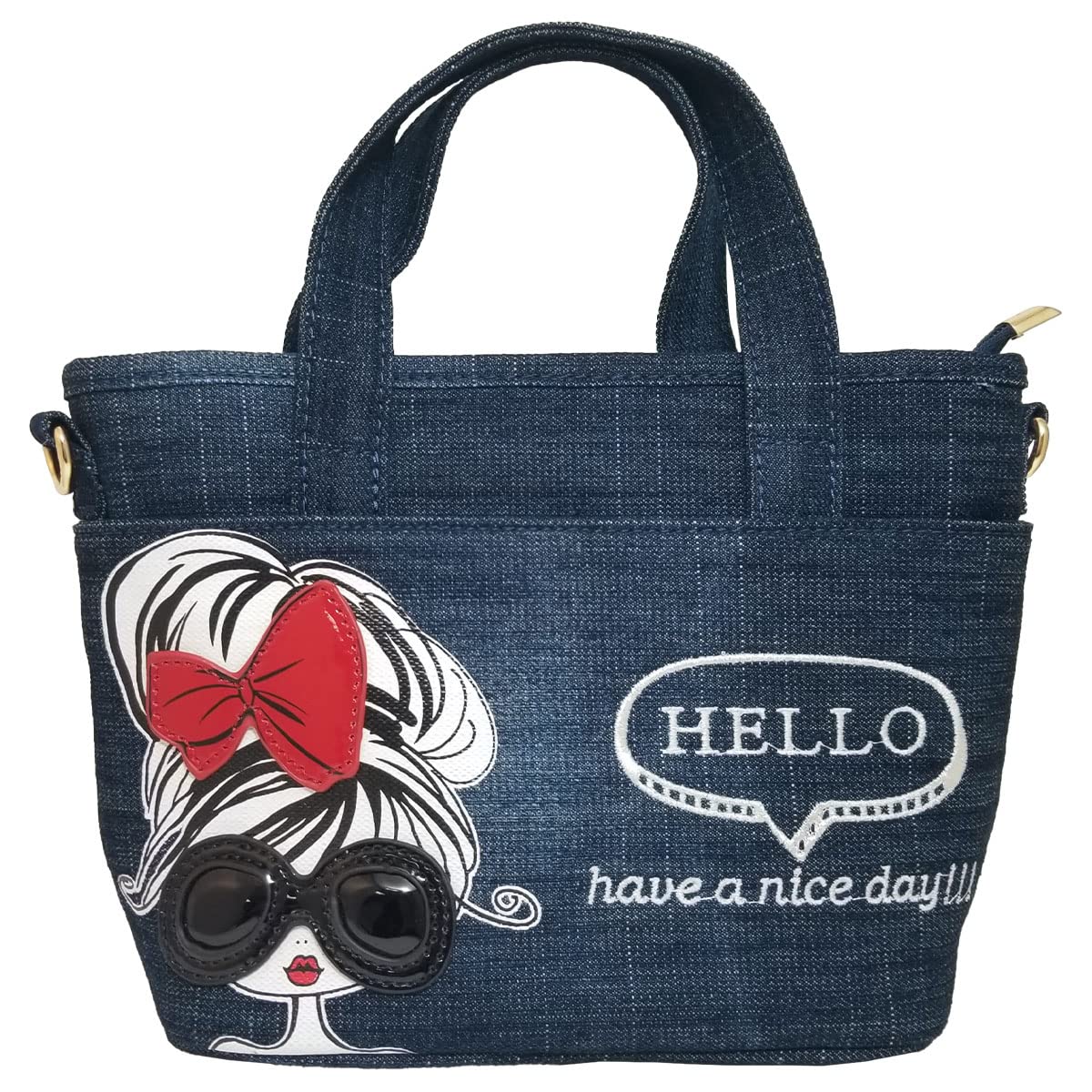 

Mini Tote Bag Shoulder Bag Small 2way Denim Bag Sunglasses Girl [DIVA Rose] Women s (Indigo Blue)